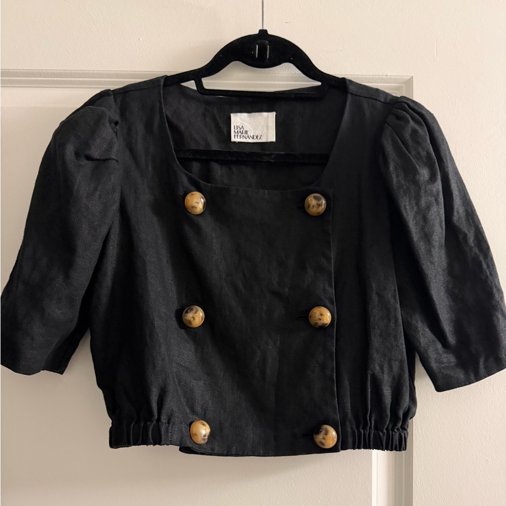 Lisa Marie Fernandez Diana Double Breasted Linen Crop Top 1